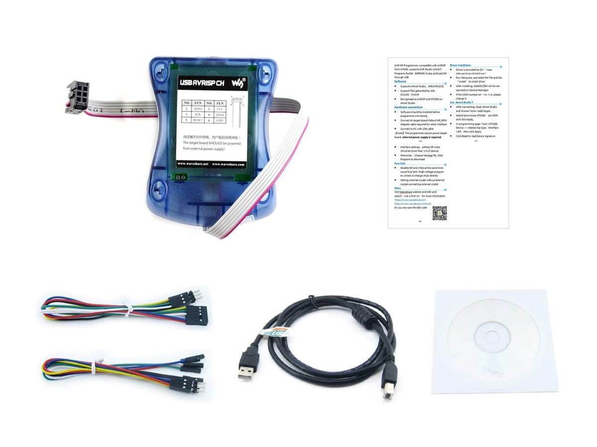 Waveshare AVR ISP Programmer, Understøtter AVR Studio 4/5/6/7 CH340G USB til UART