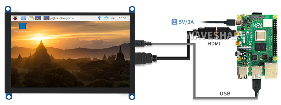 Waveshare 5 zoll Display 800x480 kapazitiver Touchscreen LCD (H) HDMI