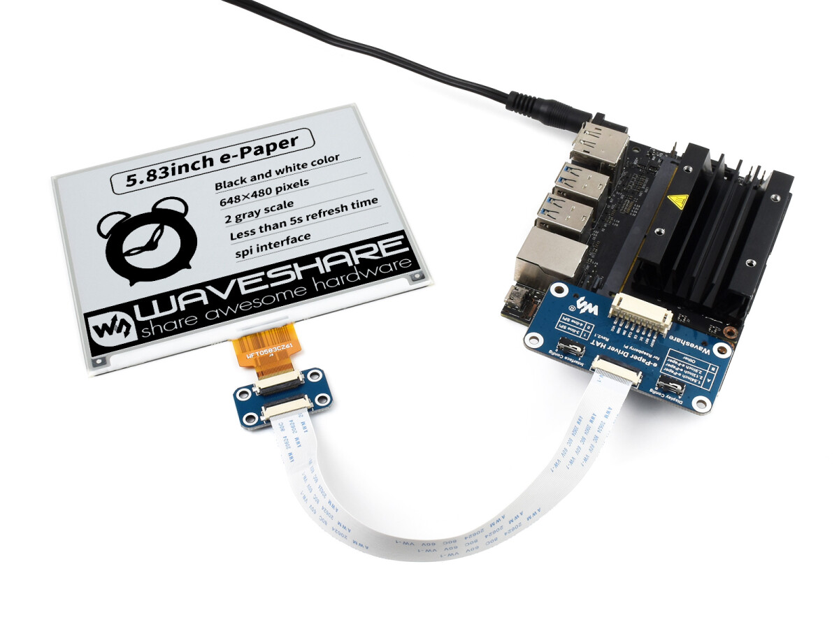 WaveShare 5,83 Zoll E-Paper E-Ink Display HAT til Raspberry Pi, 648×480, sort/hvid, SPI