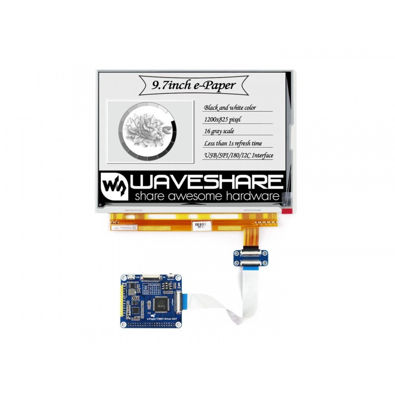 WaveShare 1200x825, 9.7 Zoll E-Ink display HAT til Raspberry Pi