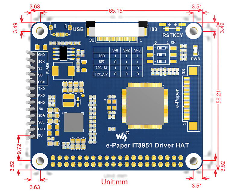 WaveShare 1200x825, 9.7 Zoll E-Ink display HAT til Raspberry Pi