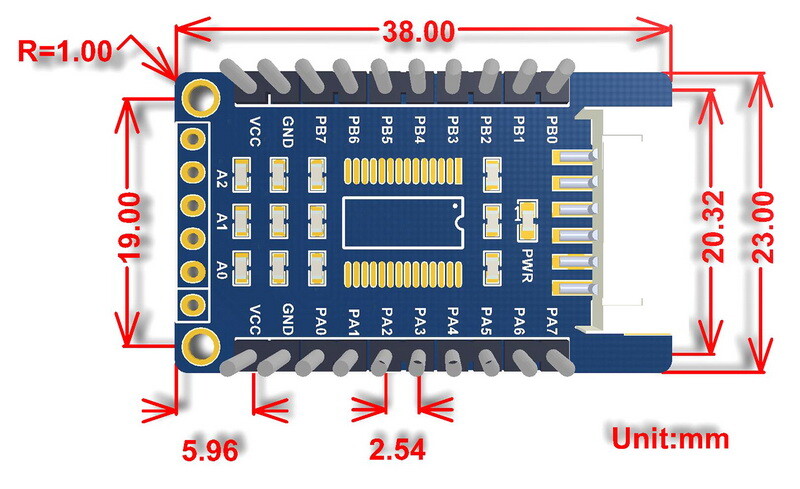 WaveShare MCP23017 IO-udvidelsesplade, udvider 16 I/O-pins