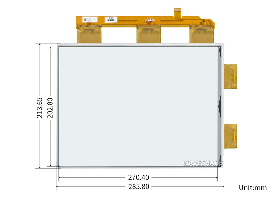 WaveShare 13,3 Zoll ePaper e-Ink rådisplay, 1600x1200, sort/hvid, 16 gråtoner, parallelport, uden PCB