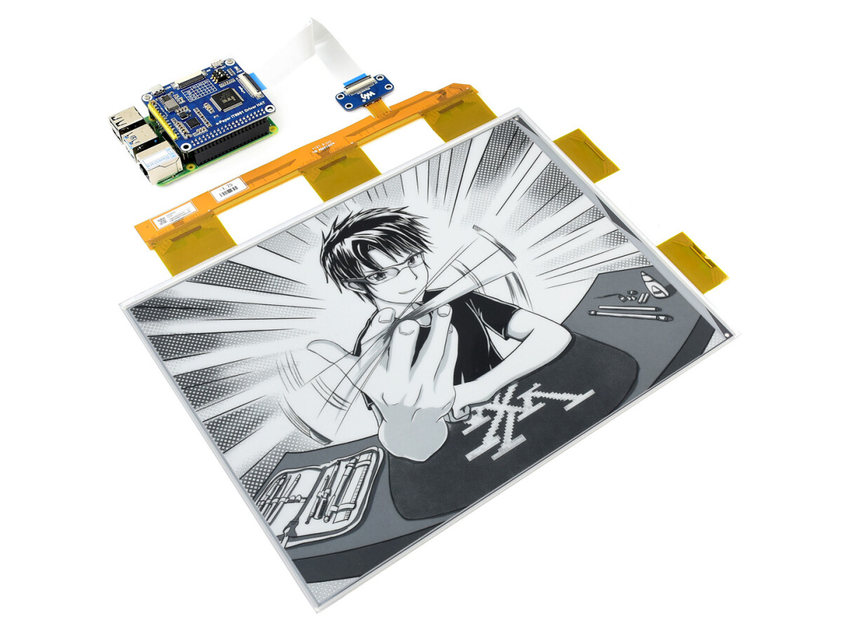 WaveShare 13,3 Zoll ePaper e-Ink Display HAT til Raspberry Pi, 1600x1200, sort/hvid, 16 gråtoner, USB / SPI / I80
