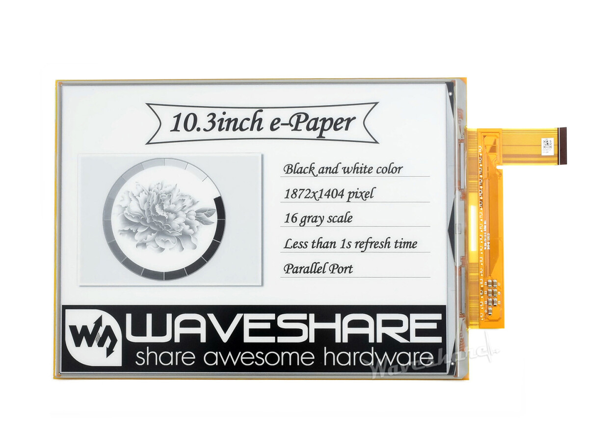 WaveShare 1872×1404, 10.3 Zoll fleksibel E-Ink rådisplay