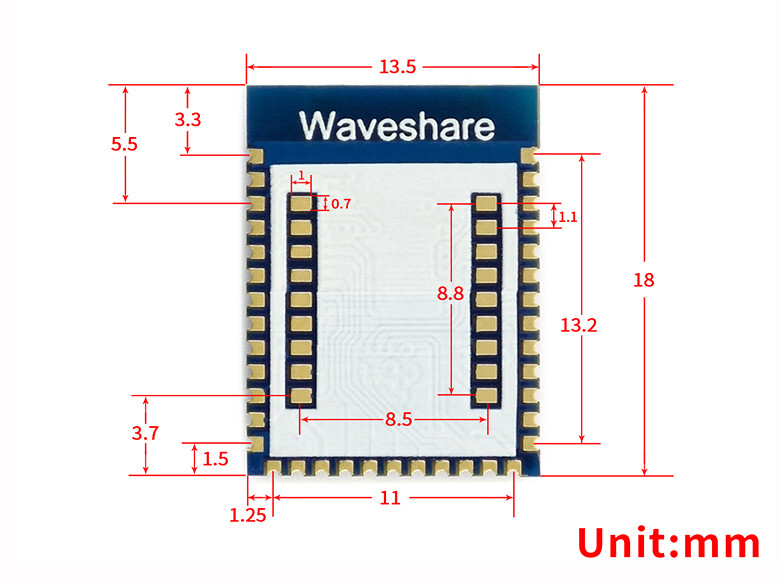 Waveshare nRF52840 Bluetooth 5.0 Modul, 2.4 GHz 2–3,6 V (3 V anbefales).