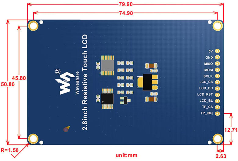 WaveShare 2,8 Zoll resistivt touch LCD-display 320x240 SPI-interface