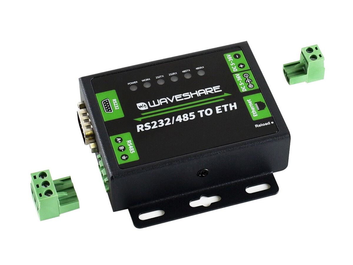 WaveShare Industrielt RS232 RS485 til Ethernet-konverter til EU