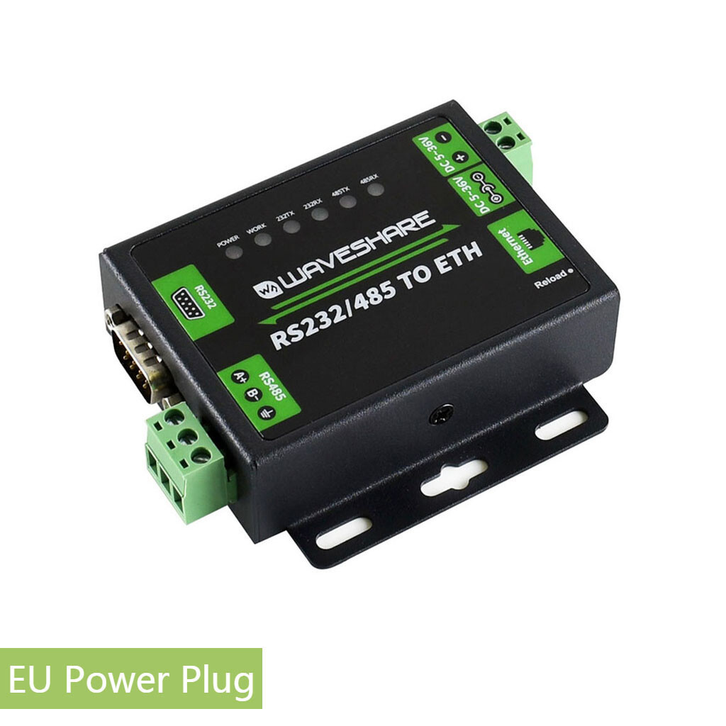 WaveShare Industrielt RS232 RS485 til Ethernet-konverter til EU