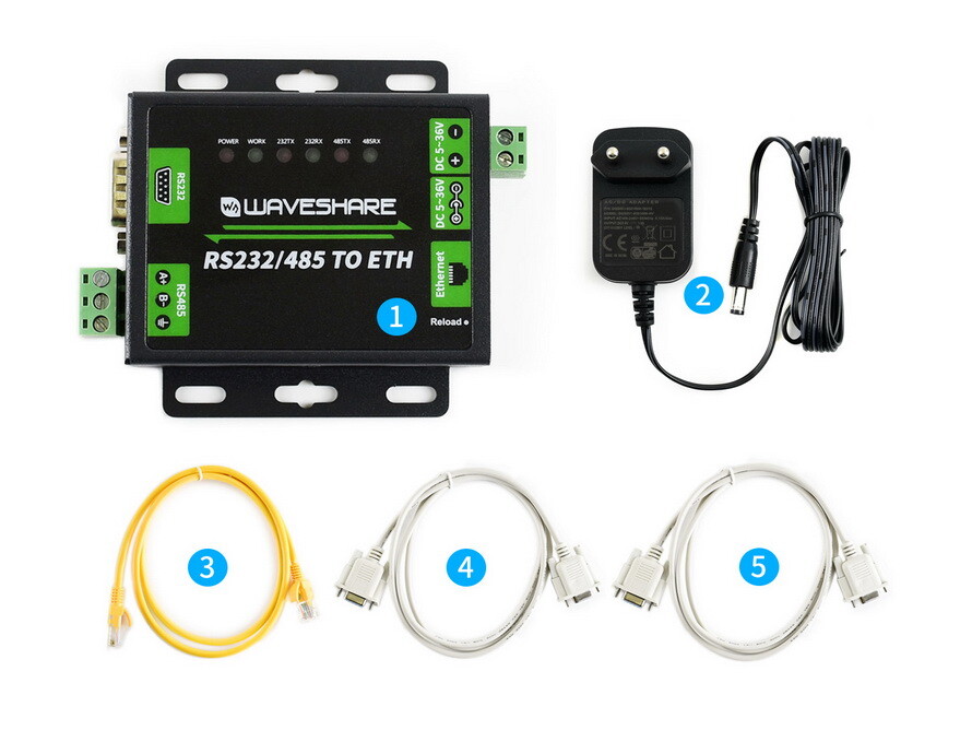 WaveShare Industrielt RS232 RS485 til Ethernet-konverter til EU