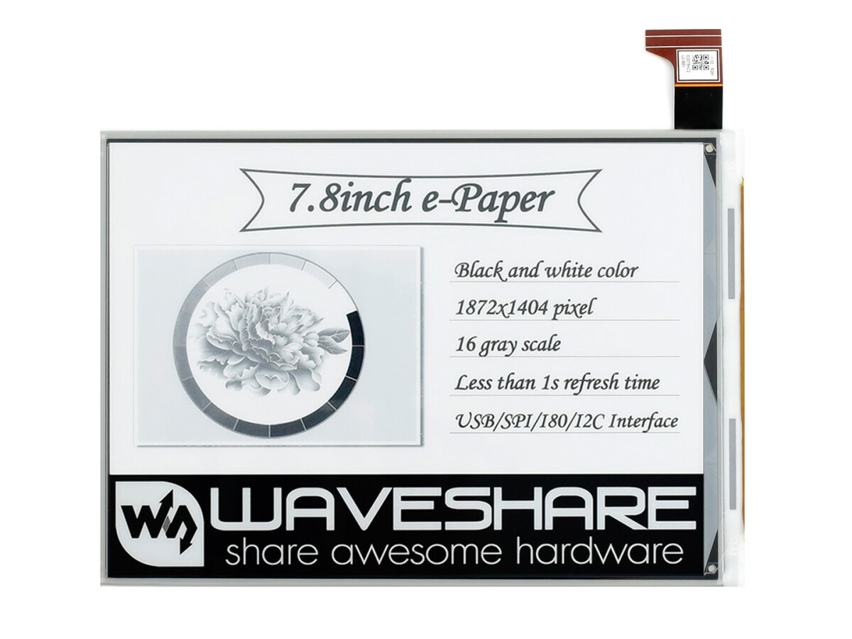 WaveShare 1872×1404, 7.8 Zoll E-Ink rådisplay