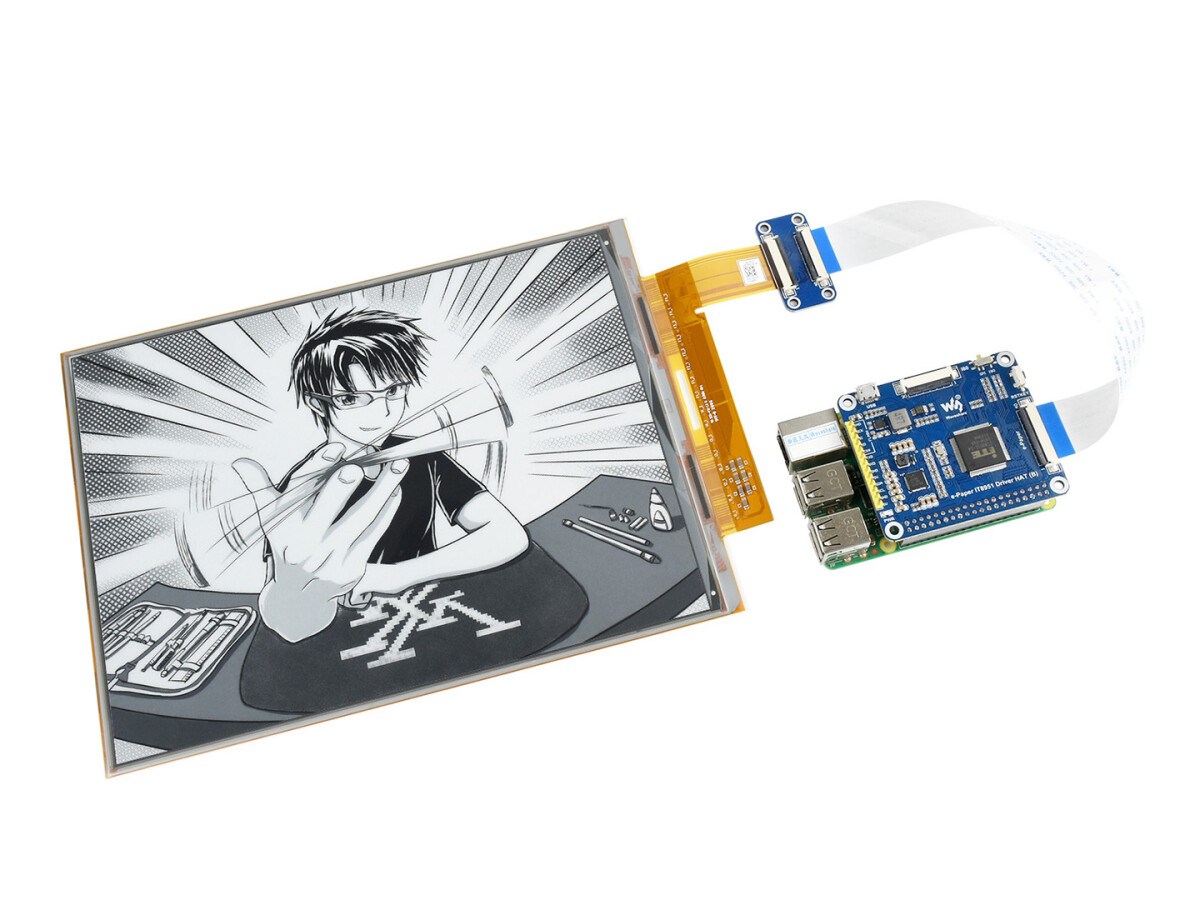 WaveShare 1872×1404, 10,3 Zoll fleksibel E-Ink display HAT til Raspberry Pi