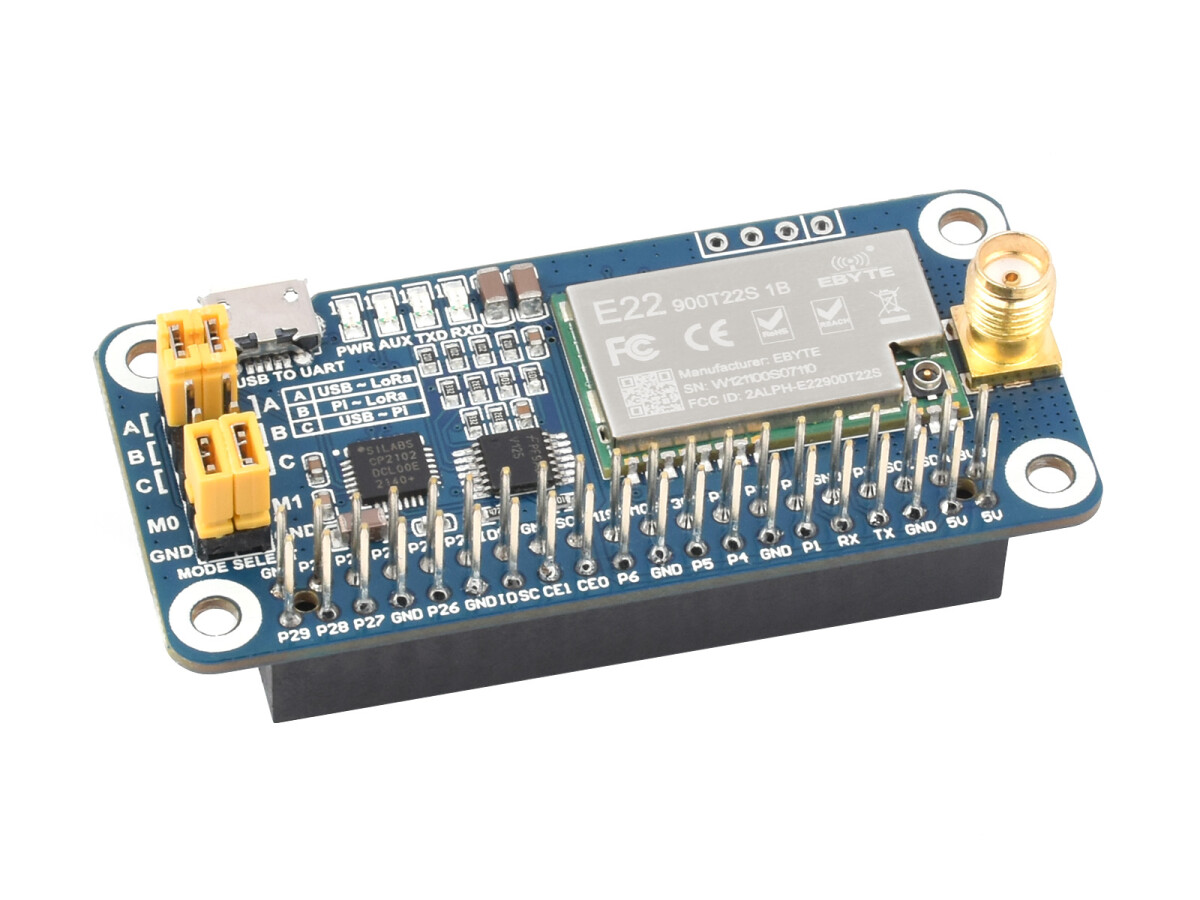 WaveShare SX1268 LoRa HAT 433MHz til Raspberry Pi, til Europa Asien Afrika
