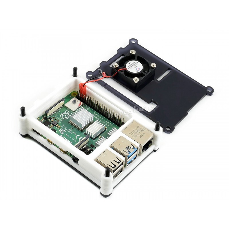 WaveShare Akrylæske til Raspberry Pi 4 med køleventil, sort/hvid