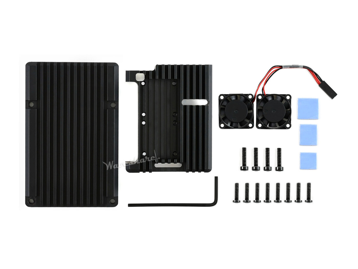 WaveShare Aluminiet kasse i zinklegering til Raspberry Pi 4 med to køleblæsere