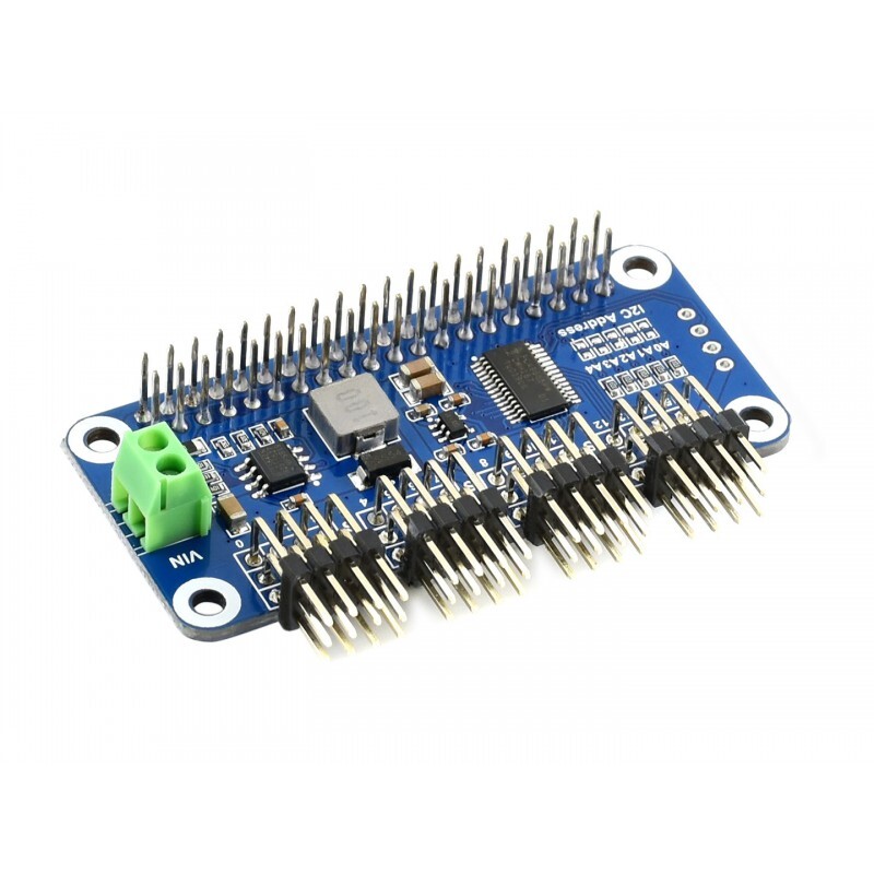 WaveShare Servo Driver HAT (B) til Raspberry Pi, 16-kanal, 12-bit I2C, højre vinkel pinheader
