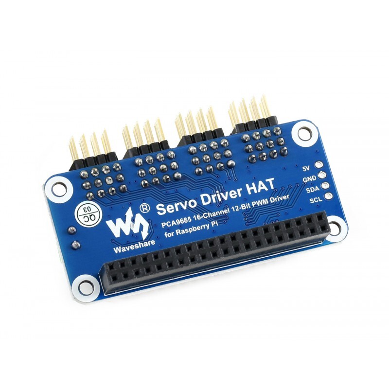 WaveShare Servo Driver HAT (B) til Raspberry Pi, 16-kanal, 12-bit I2C, højre vinkel pinheader