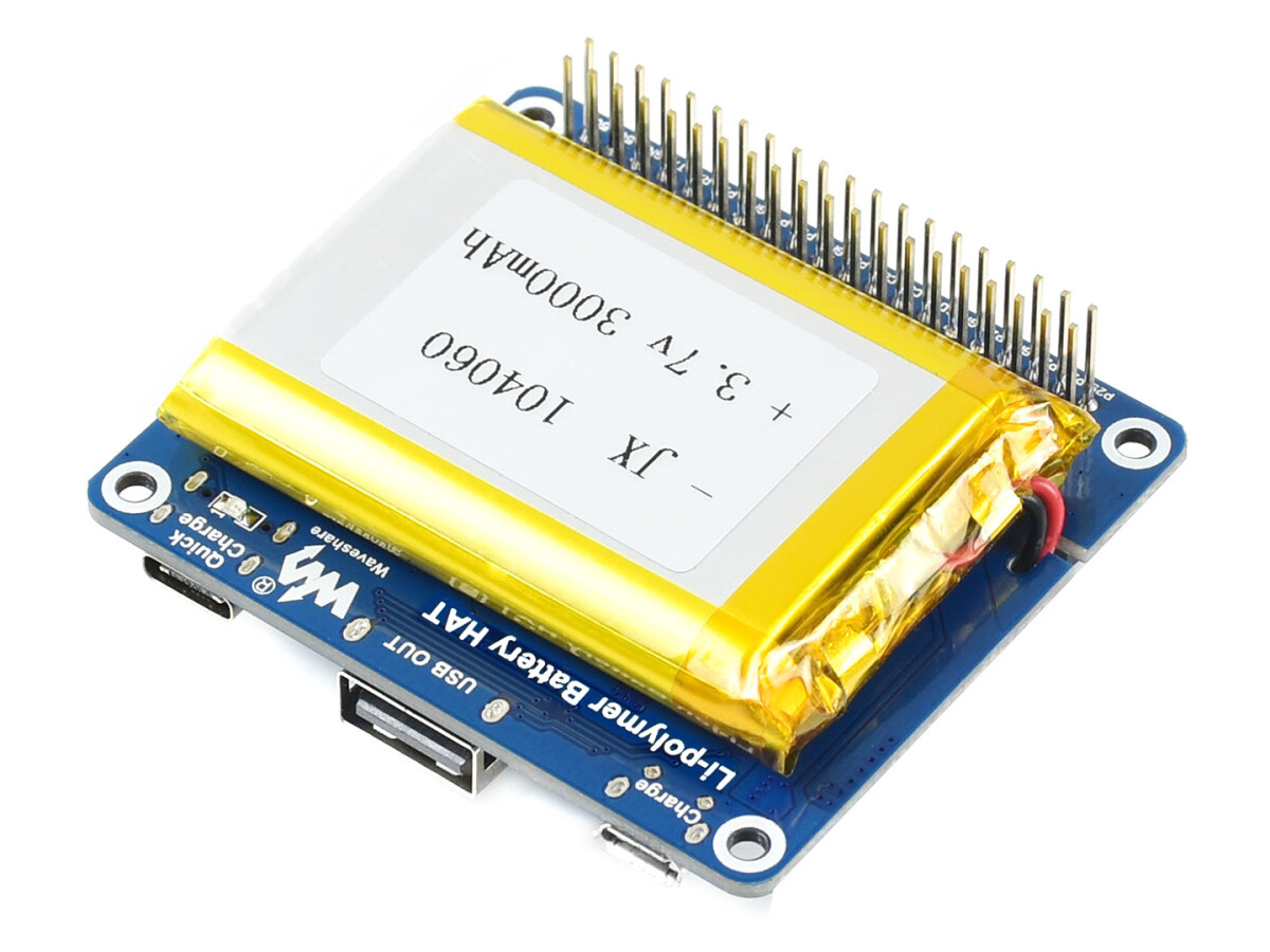 WaveShare Li-polymer Batteri HAT til Raspberry Pi 3000mAh batteriløsning SW6106, 5V udgang, Quick Charge