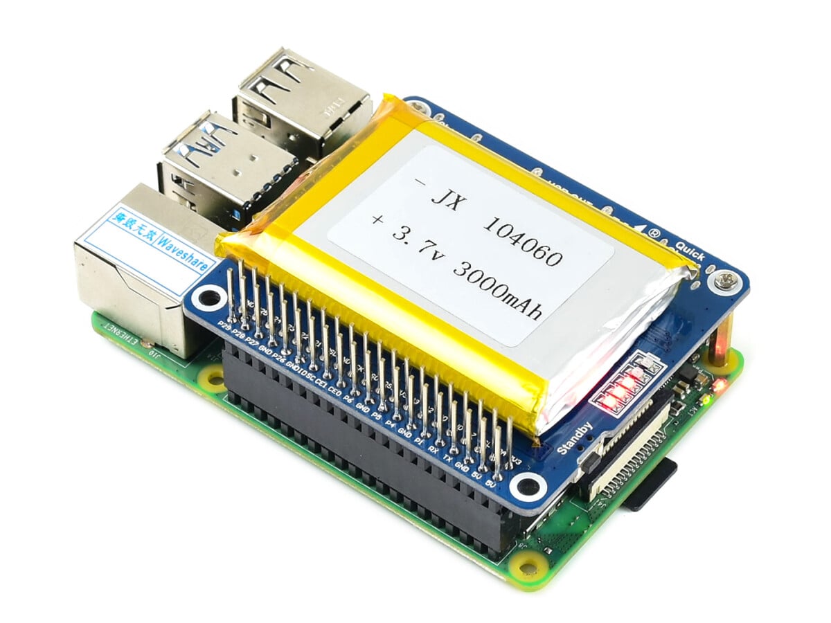 WaveShare Li-polymer Batteri HAT til Raspberry Pi 3000mAh batteriløsning SW6106, 5V udgang, Quick Charge