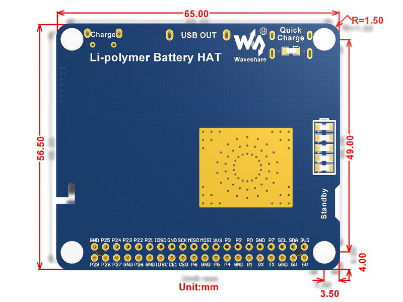 WaveShare Li-polymer Batteri HAT til Raspberry Pi 3000mAh batteriløsning SW6106, 5V udgang, Quick Charge