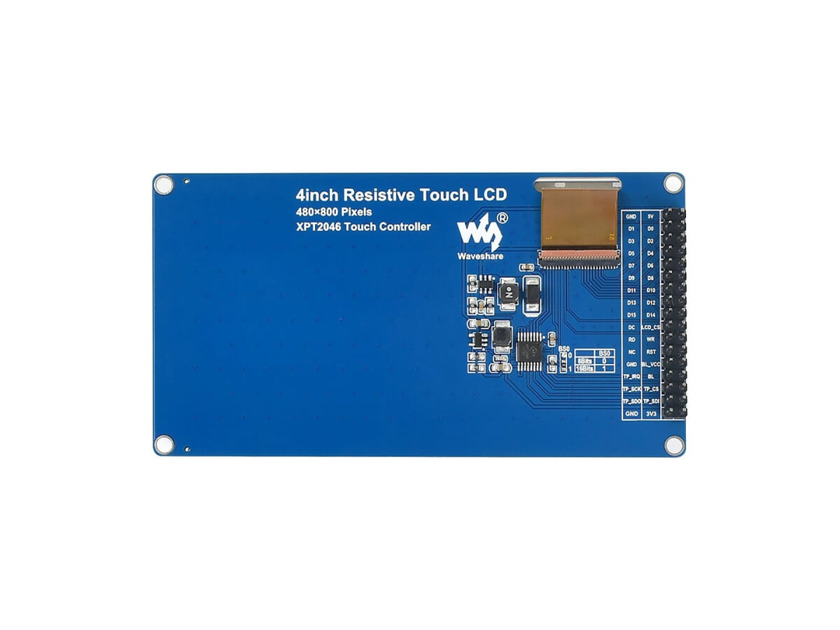 WaveShare 4-toms resistiv berøringslcd, 480×800, 8080 parallel interface