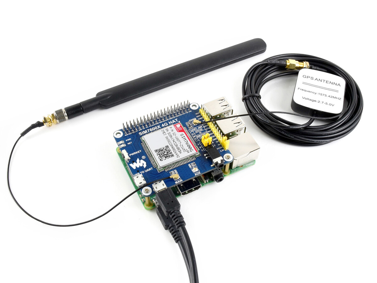 WaveShare 4G/3G/2G/GSM/GPRS/GNSS HAT til Raspberry Pi, LTE CAT4, Global Version