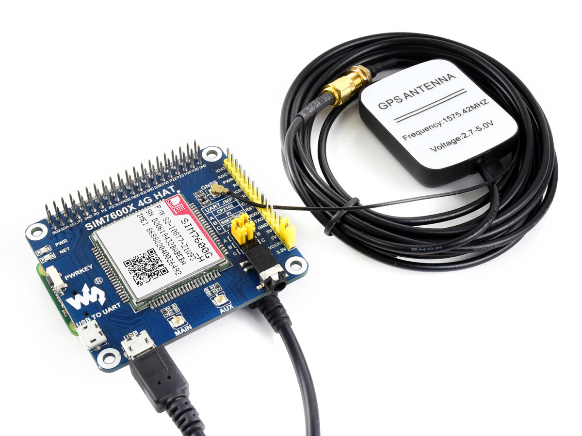 WaveShare 4G/3G/2G/GSM/GPRS/GNSS HAT til Raspberry Pi, LTE CAT4, Global Version