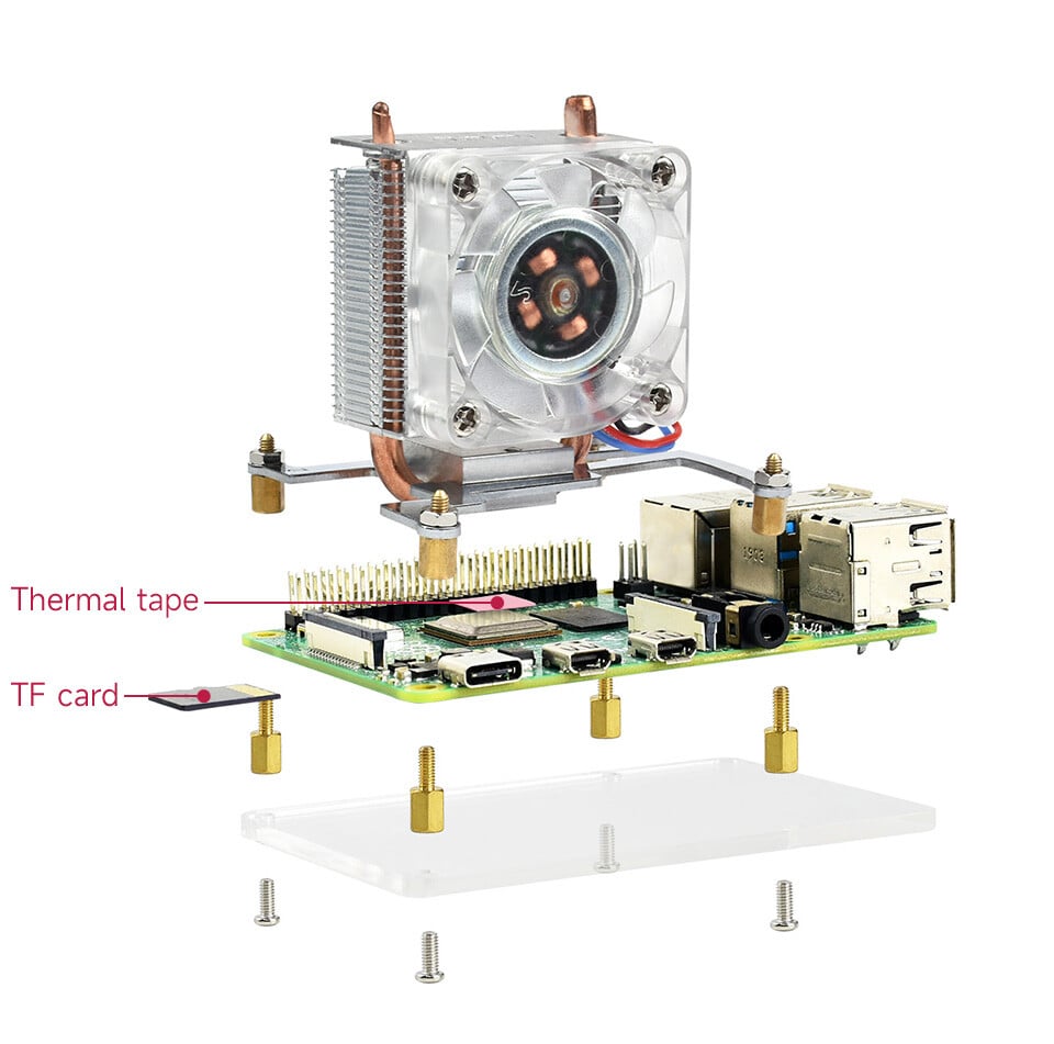 WaveShare ICE Tower CPU-køleventilator til Raspberry Pi 4/3B+/3B – Fremragende varmeafledning