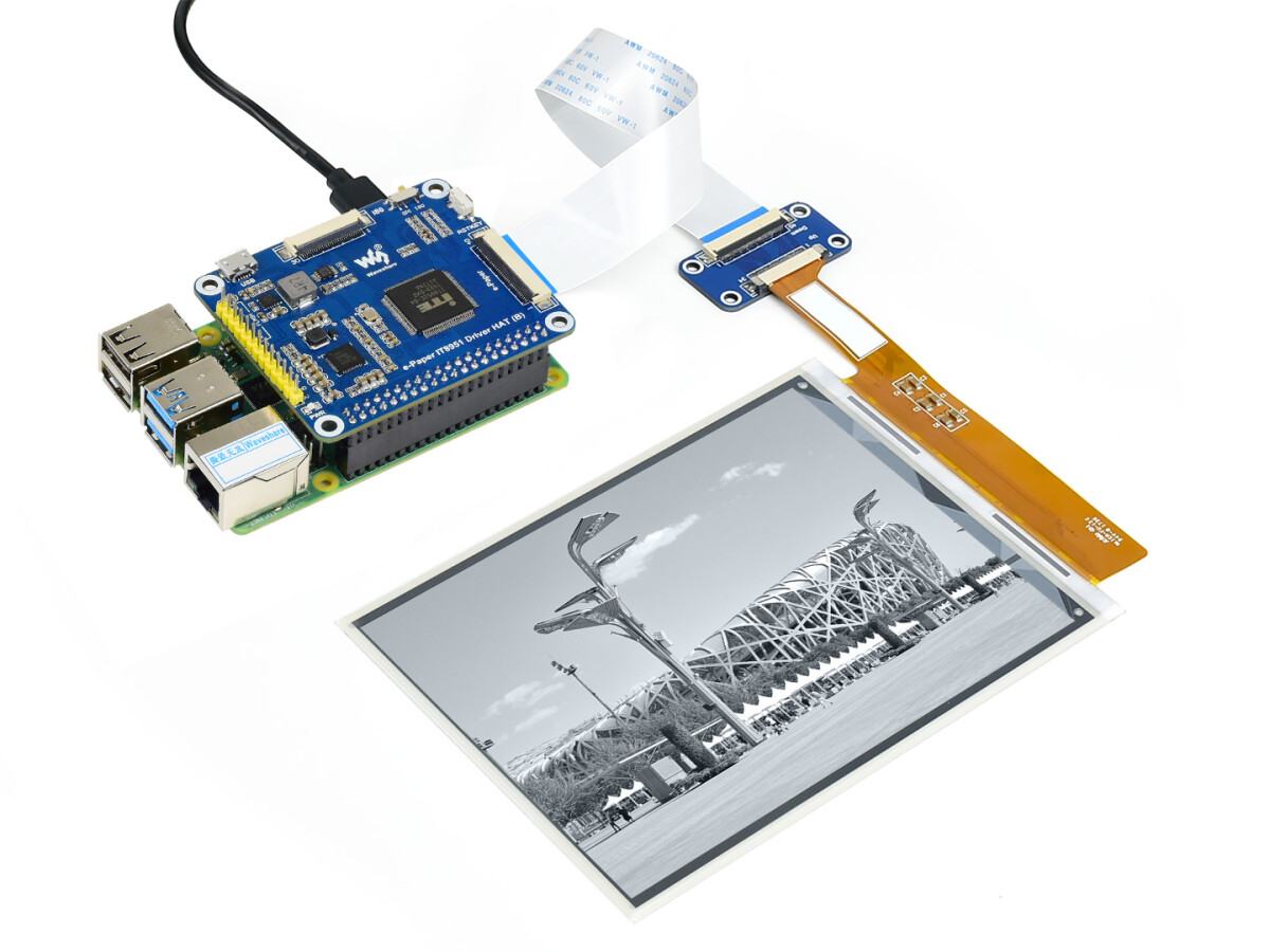 WaveShare 1448×1072 højopløsning, 6 tommer E-Ink display HAT til Raspberry Pi