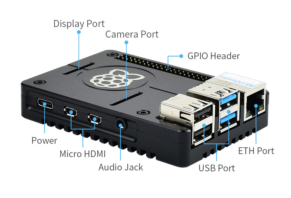 WaveShare Letvægts aluminiumsæske til Raspberry Pi 4 til CNC-bearbejdning