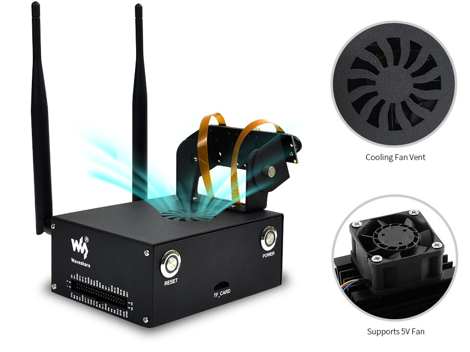 WaveShare Metal Case (C) Kameraholder med intern ventilatordesign til Jetson Nano (B01)