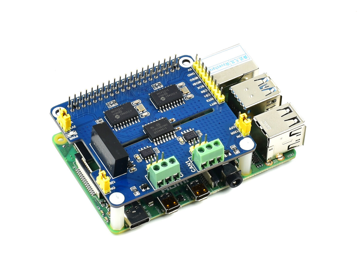 WaveShare 2-Kanal isoleret CAN udvidelses-HAT til Raspberry Pi, Dual Chips løsning