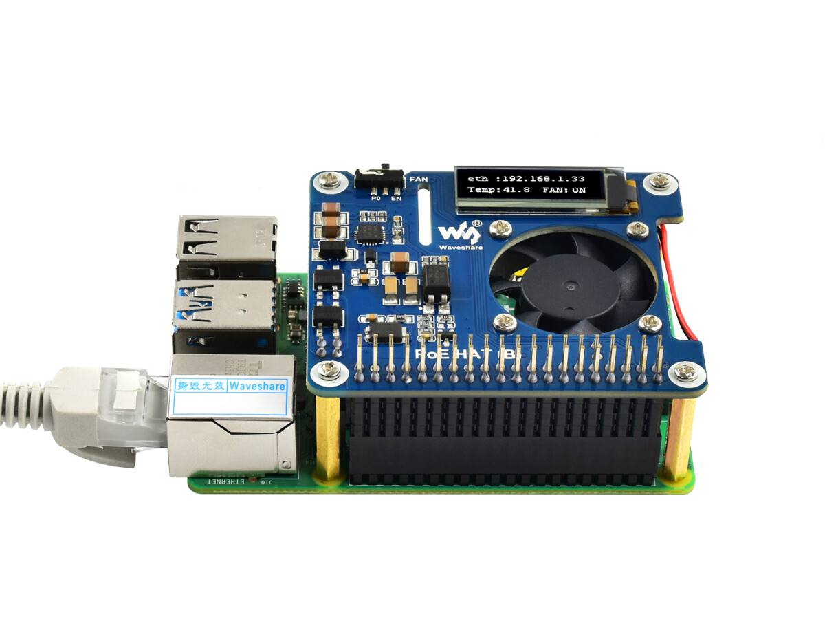 WaveShare Power over Ethernet HAT (B) til Raspberry Pi 3B/4B og 802.3af PoE-netværk