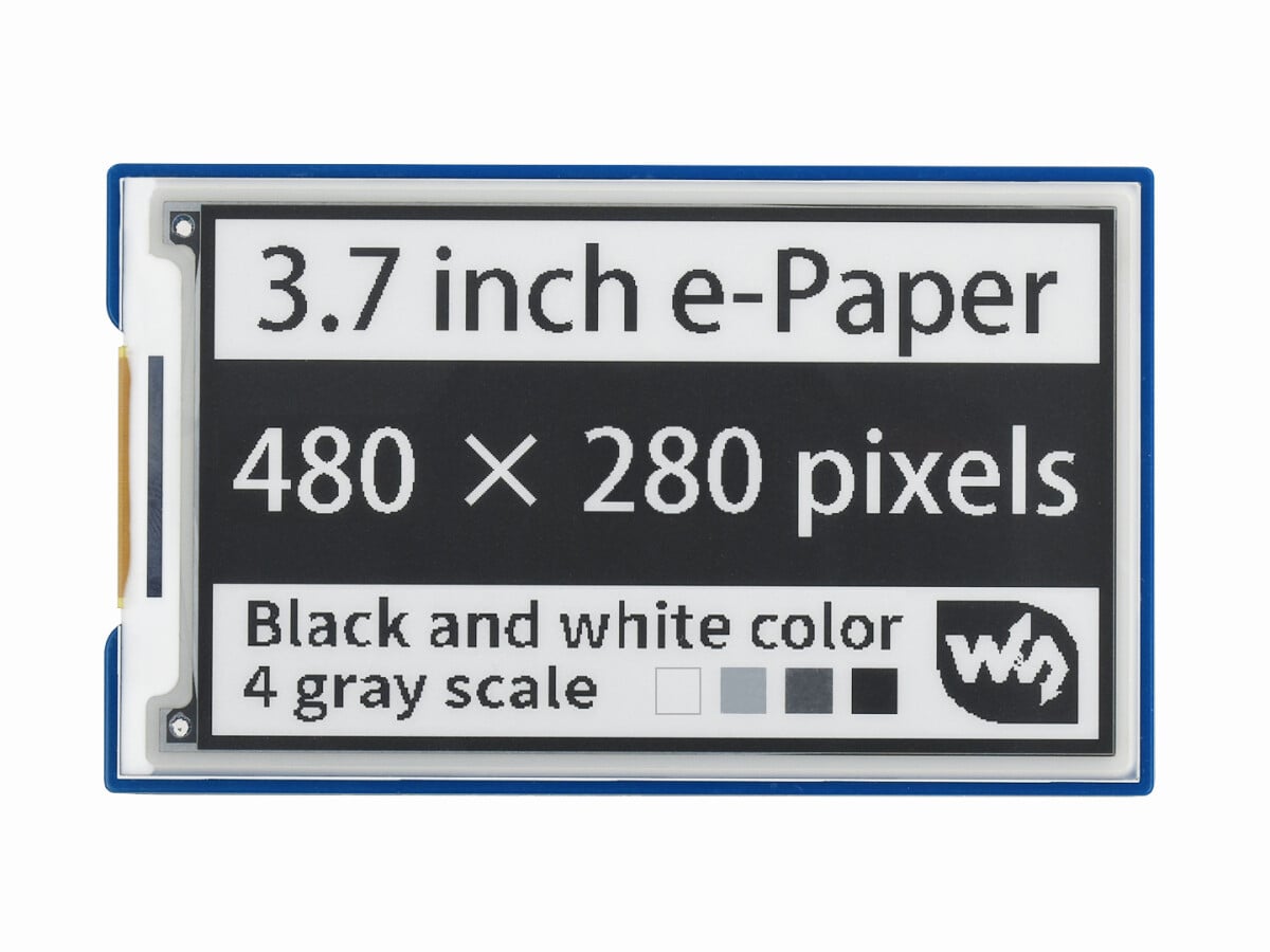 WaveShare 3,7 Zoll ePaper e-Ink Display HAT til Raspberry Pi, 480×280, sort/hvid, 4 gråtoner, SPI