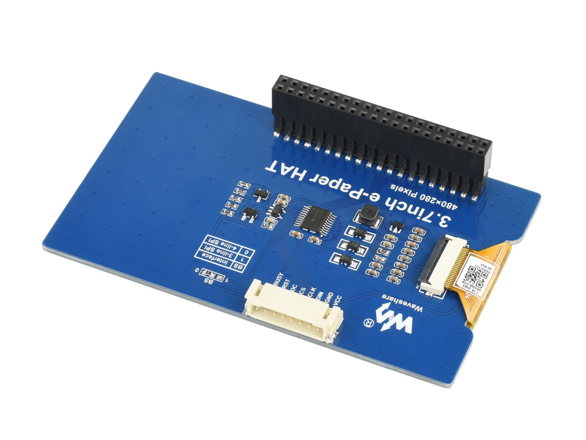 WaveShare 3,7 Zoll ePaper e-Ink Display HAT til Raspberry Pi, 480×280, sort/hvid, 4 gråtoner, SPI