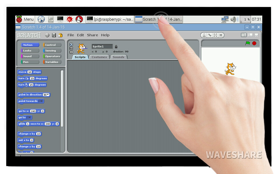 WaveShare 10,1 Zoll Kapazitiver Touchscreen LCD (E), 1024×600, HDMI, IPS, Vollständig Laminierter Bildschirm, Kompatibel med Raspberry Pi, Jetson Nano, PC