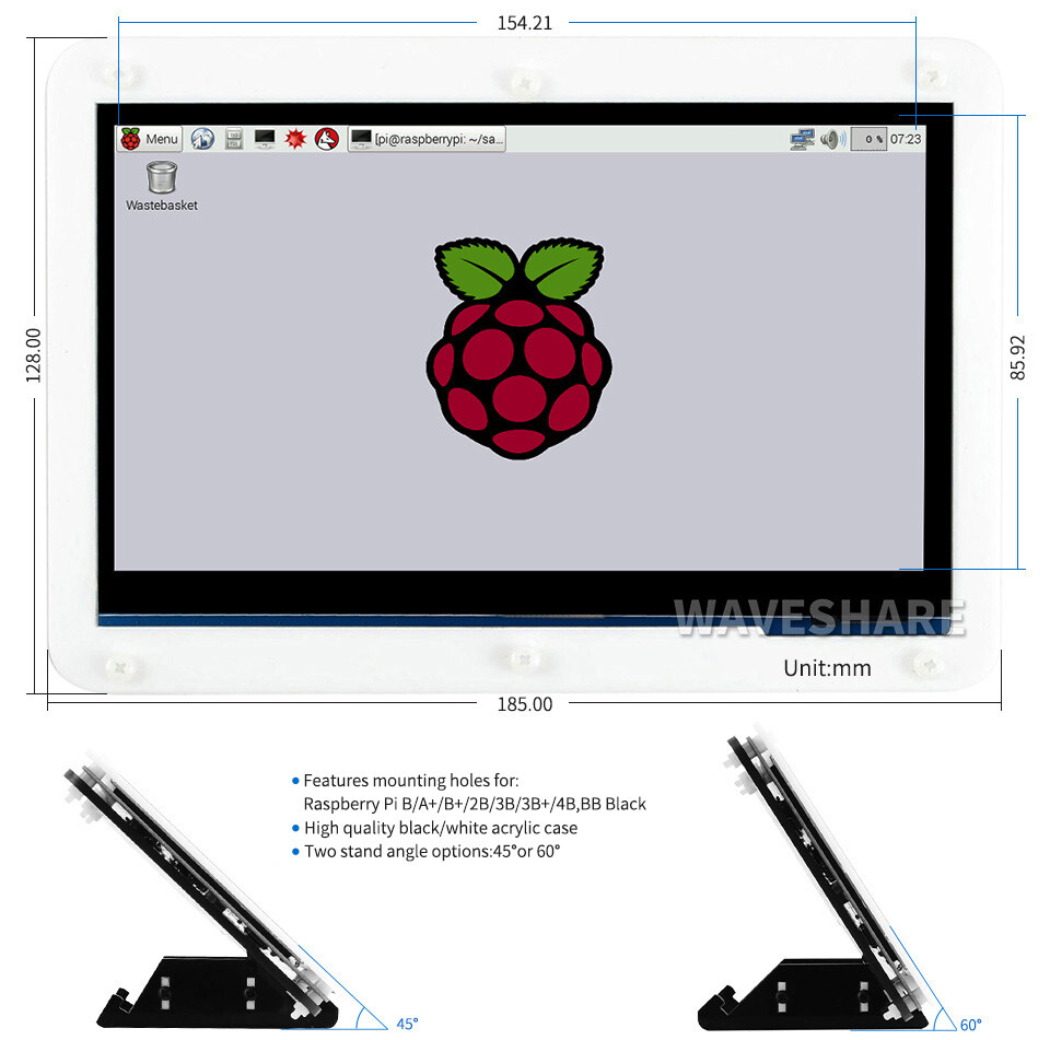WaveShare 7 zoll Kapazitiver Touch LCD Display Kit mit Raspberry Pi 4 Model B 8GB