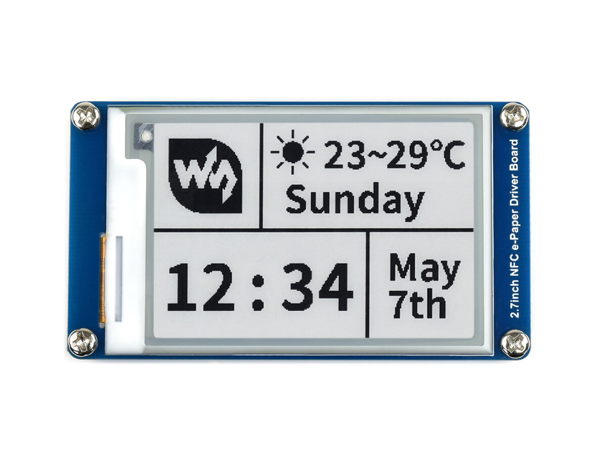 WaveShare 2,7 Zoll passivt NFC-drevet e-papirmodul, ingen batteri