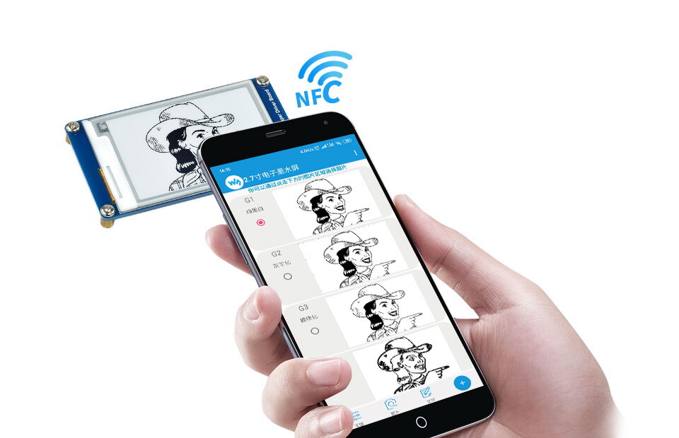 WaveShare 2,7 Zoll passivt NFC-drevet e-papirmodul, ingen batteri