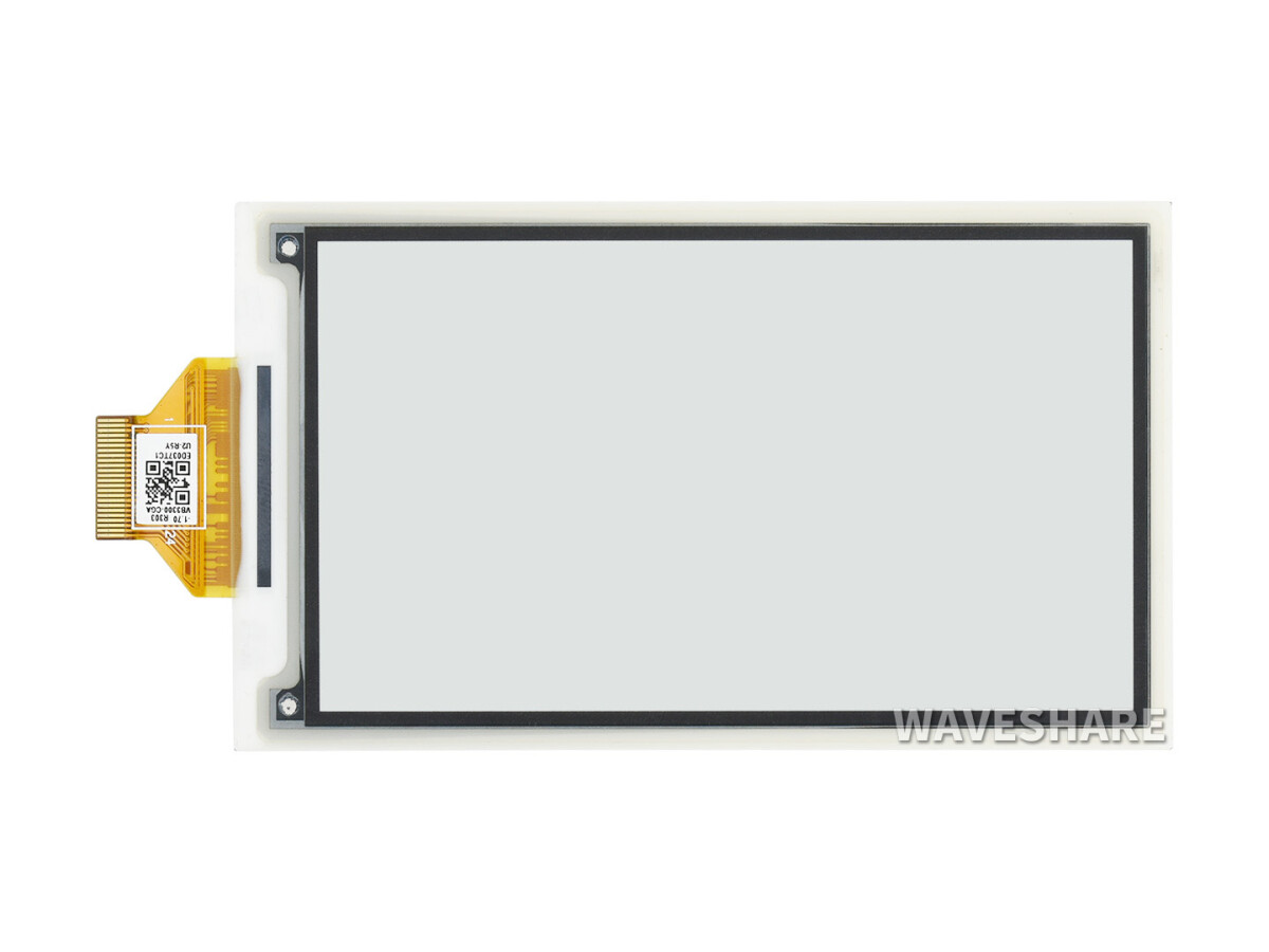 WaveShare 3,7 Zoll ePaper e-Ink rådisplay, 480×280, sort/hvid, 4 gråtoner, SPI, uden PCB