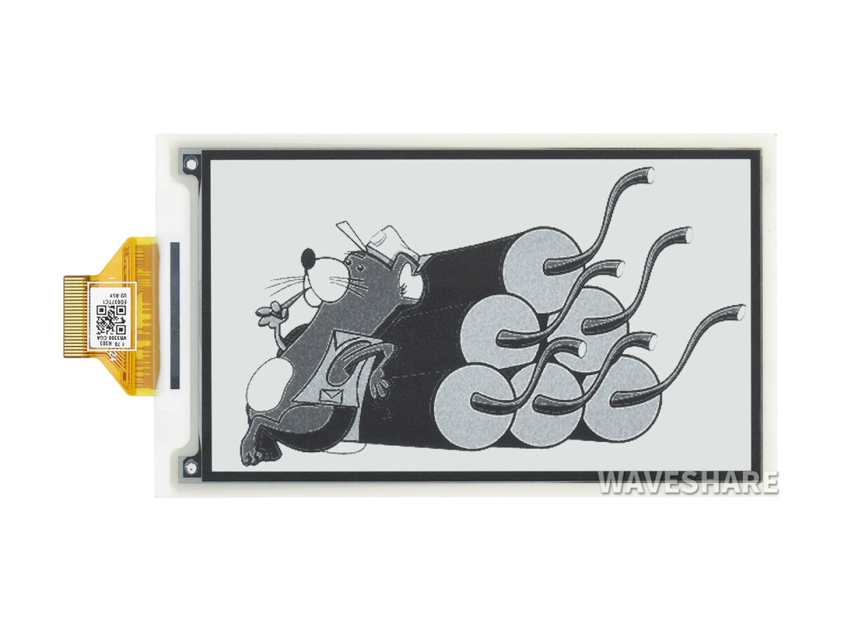 WaveShare 3,7 Zoll ePaper e-Ink rådisplay, 480×280, sort/hvid, 4 gråtoner, SPI, uden PCB