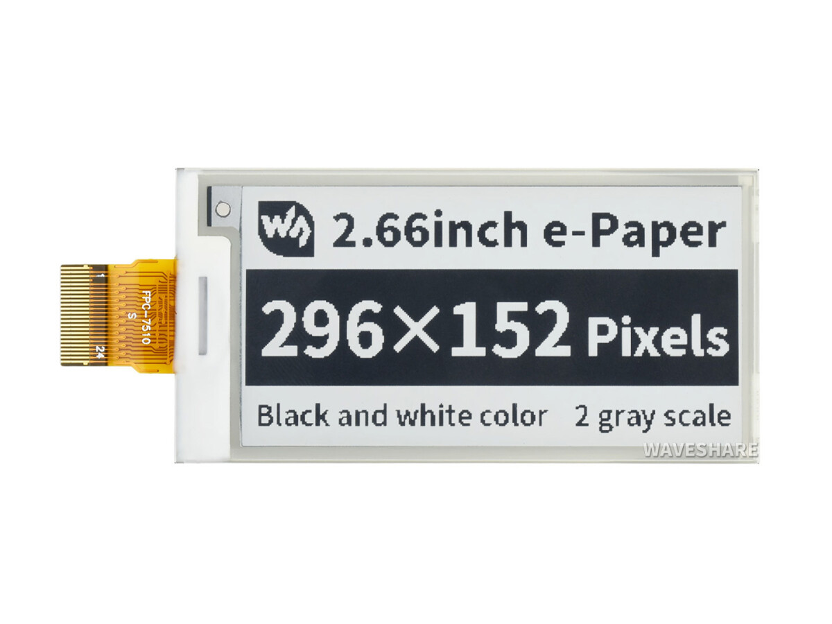 WaveShare 296×152, 2.66 Zoll ePaper E-Ink rå displaypanel, sort / hvid