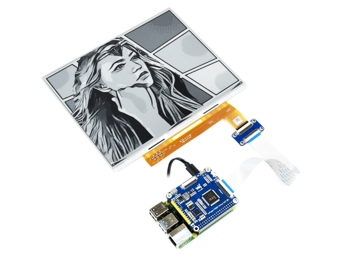 WaveShare 10,3 Zoll ePaper e-Ink Display HAT til Raspberry Pi, 1872×1404, sort/hvid, 16 gråtoner, USB / SPI / I80