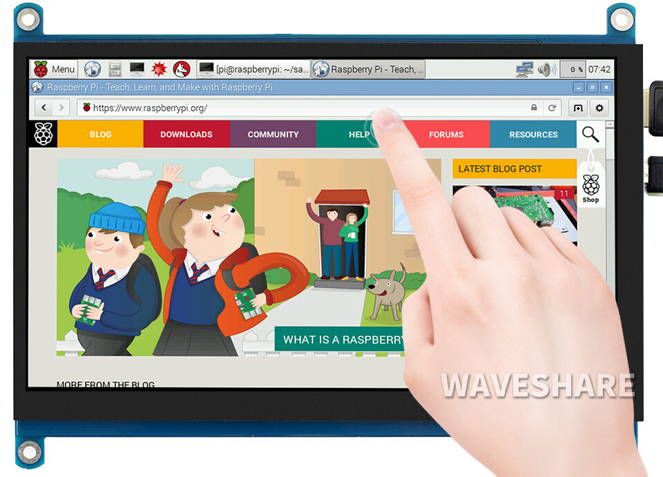 WaveShare 7-tommer QLED Quantum Dot Display, Kapacitivt touch, 1024×600, G+G forstærket glaspanel, Støtte til forskellige systemer