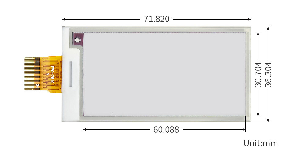 WaveShare 2,66 Zoll E-Paper (B) E-Ink rådisplay, 296x152, Rød / Sort / Hvid, SPI, uden PCB