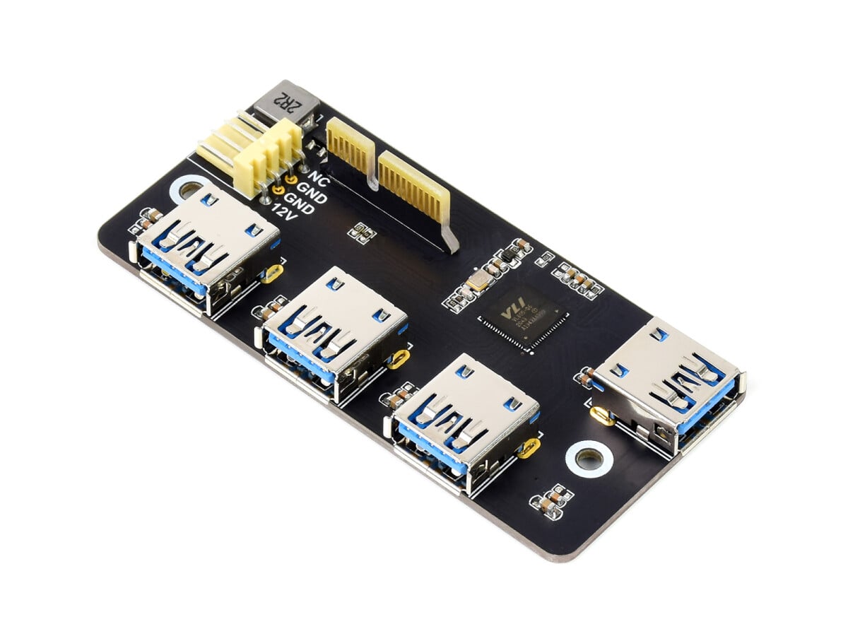 WaveShare PCIe TO USB 3.2 Gen1 Adapter, til Raspberry Pi Compute Module 4 IO Board, 4x HS USB