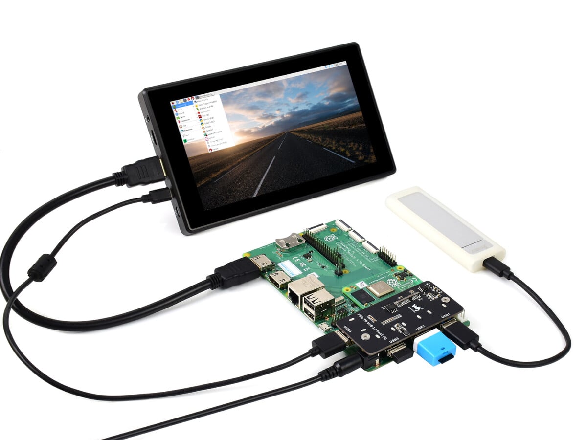WaveShare PCIe TO USB 3.2 Gen1 Adapter, til Raspberry Pi Compute Module 4 IO Board, 4x HS USB