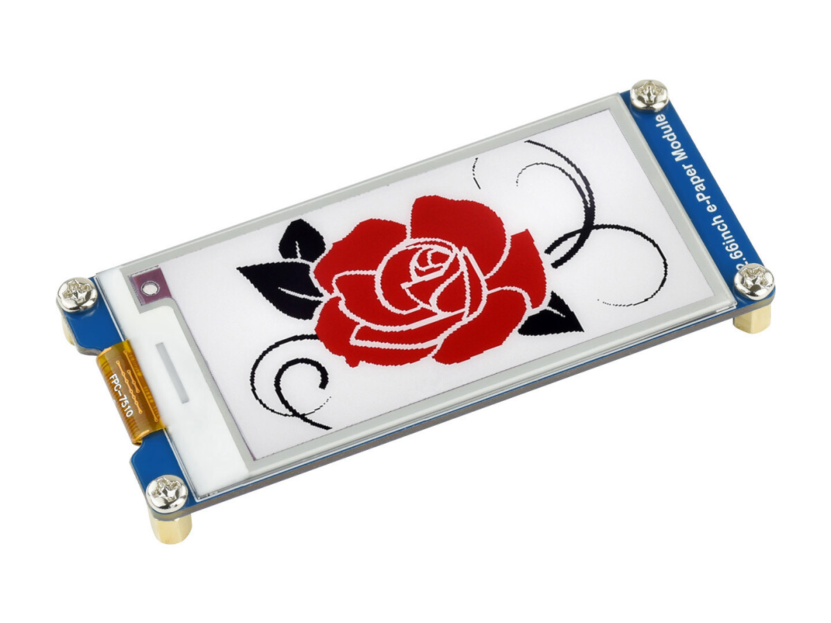 WaveShare 2,66 Zoll E-Paper E-Ink Display Modul (B), 296×152, Rød / Sort / Hvid, SPI