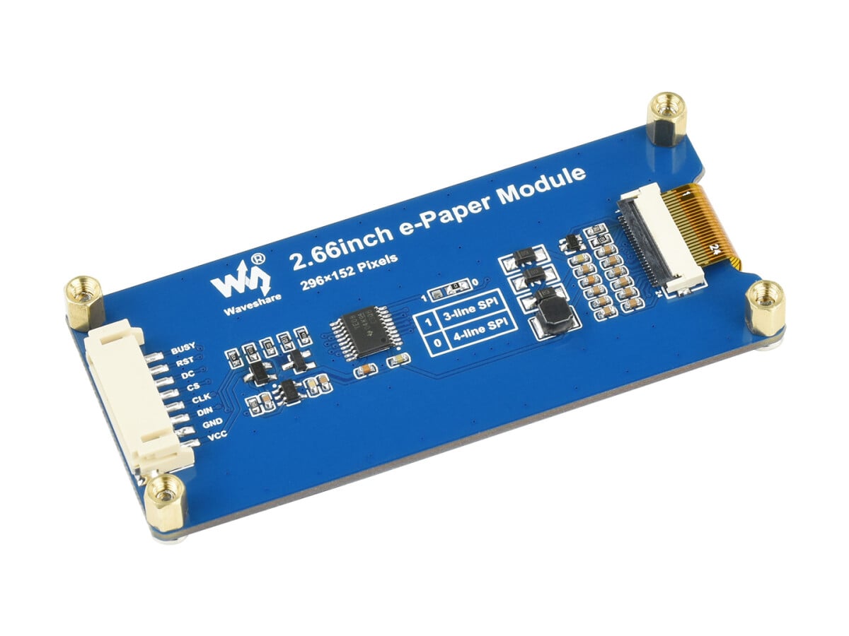 WaveShare 2,66 Zoll E-Paper E-Ink Display Modul (B), 296×152, Rød / Sort / Hvid, SPI