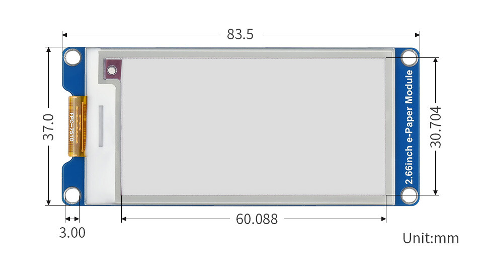 WaveShare 2,66 Zoll E-Paper E-Ink Display Modul (B), 296×152, Rød / Sort / Hvid, SPI
